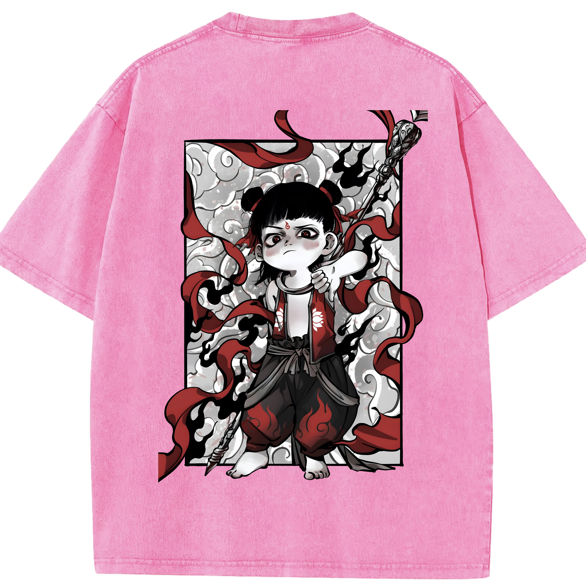 （画像用） Ne Zha 2 ナタ 魔童の大暴れ 綿100% ヴィンテージ風 半袖Tシャツ（背面プリント）